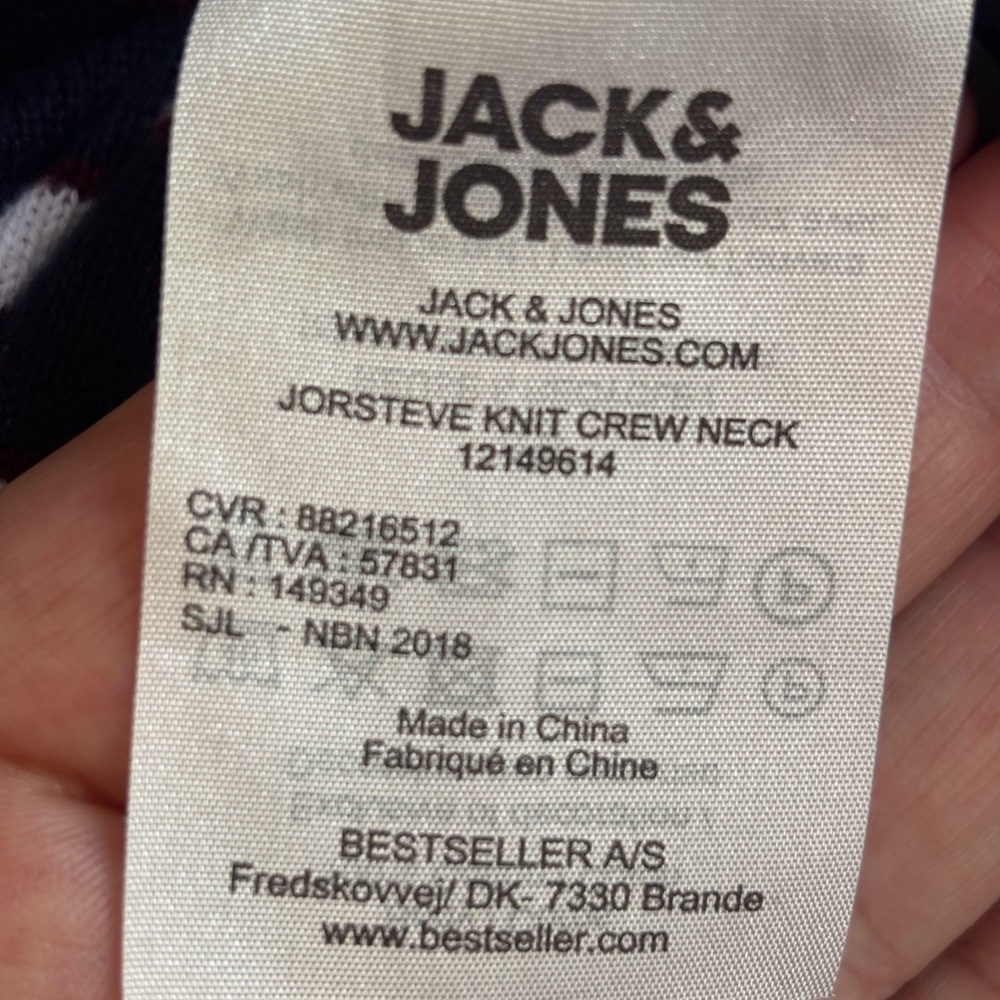 Jack & Jones Men’s Navy White Red Striped Jorsteve Knit Crewneck Sweater Size Lg - Picture 4 of 10